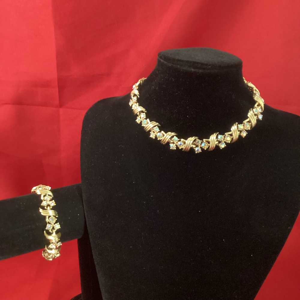 Goldtone with AB rhinestones necklace and bracelet set